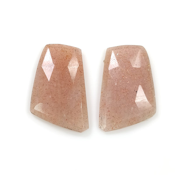 20.90cts Natural Untreated PEACH MOONSTONE Gemstone Rose Cut Uneven Shape 25*15mm*4(h) Pair For Earring