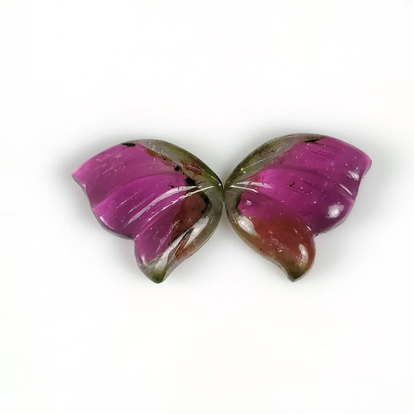 Watermelon TOURMALINE Gemstone Carving : 6.35cts Natural Untreated Pink Tourmaline Hand Carved Butterfly 10*12mm Pair (With Video)