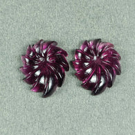 Rubellite TOURMALINE Gemstone Carving : 11.79cts Natural Untreated Pink Tourmaline Hand Carved Floral Carving 17*14mm Pair (With Video)