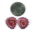 Rubellite TOURMALINE Gemstone Carving : 20.80cts Natural Untreated Pink Tourmaline Hand Carved Floral Carving  19*18mm Pair (With Video)