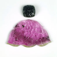 59.40cts प्राकृतिक अनुपचारित गुलाबी काला टूर्मेलीन रत्न हाथ से नक्काशीदार असमान कुशन आकार 15 मिमी और 32*52 मिमी 2 पीस