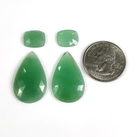 GREEN QUARTZITE Gemstone Cut : 34.50cts Natural Untreated Unheated Quartzite Pear & Baguette Shapes Rose Cut 12.5*11mm - 30*18mm 4pcs Set