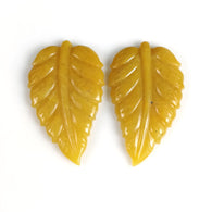 34.00cts Natural Untreated Yellow AVENTURINE Gemstone Hand Carved Leaves 35*21mm Pair