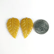 34.00cts Natural Untreated Yellow AVENTURINE Gemstone Hand Carved Leaves 35*21mm Pair