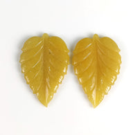 43.50cts Natural Untreated Yellow AVENTURINE Gemstone Hand Carved Leaves 37*25mm Pair