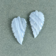 17.00cts Natural Untreated Botswana Striped Blue AGATE Gemstone Hand Carved LEAVES 25*14mm Pair