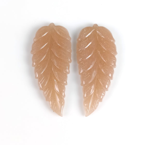 BROWN MOONSTONE Gemstone Carving : 31.50cts Natural Untreated Moonstone Hand Carved Leaves 39*17mm Pair
