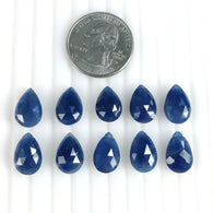 नीला नीलम रत्न चेकर कट: 57.30cts प्राकृतिक अनुपचारित नीलम साइड टू साइड ड्रिल्ड ब्रियोलेट नाशपाती आकार 14*9mm 10pcs (वीडियो के साथ)