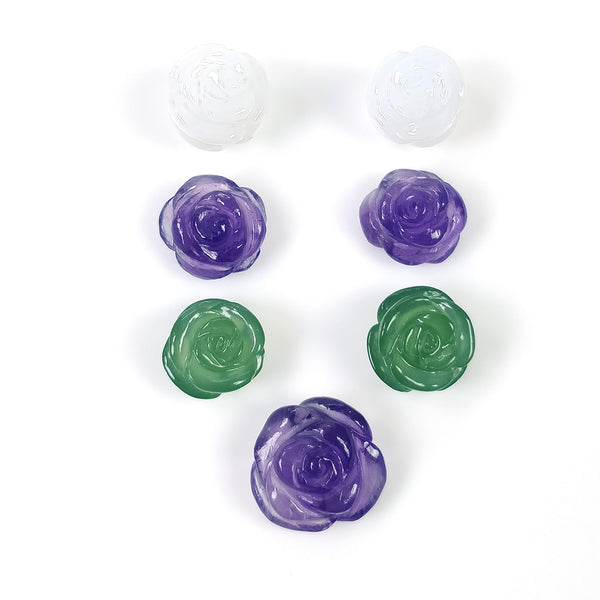 Purple AMETHYST White CHALCEDONY Antigorite SERPENTINE Carving : 37.60cts Natural Gemstones Hand Carved Flower 10mm - 14mm 7pcs (With Video)