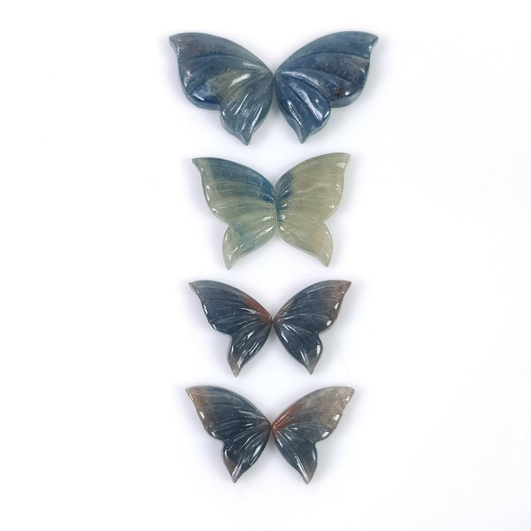 MULTI SAPPHIRE Gemstone Carving: Natural Untreated Bi-Color Sapphire Hand Carved BUTTERFLY Pair (With Video)