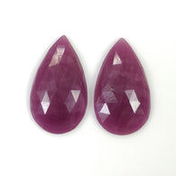 RED RUBY Gemstone Rose Cut July Birthstone : 17.60cts Natural Untreated Unheated Ruby Pear Shape Rose Cut 21.5*12mm*4(h) Pair