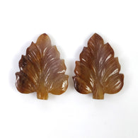ORANGE SAPPHIRE Gemstone Carving : 28.25cts Natural Untreated Multi Sapphire Hand Carved Leaves 23*18mm Pair