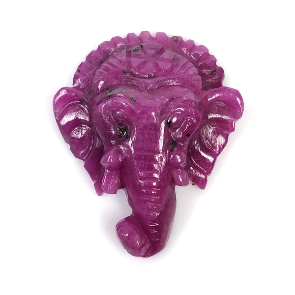 Red RUBY Gemstone Carving  : 23.35cts Natural Untreated Ruby Hand Carved LORD GANESHA 26*21mm*9(h)