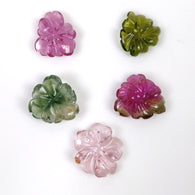 PINK GREEN TOURMALINE Gemstone Carving : 16.85cts Natural Untreated Tourmaline Hand Carved Flower 10.5*10mm - 13.5*12mm 5pcs