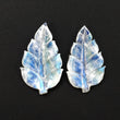 RAINBOW MOONSTONE Gemstone Carving : 27.50cts Natural Untreated Unheated Moonstone Hand Carved Leaves 32*19mm - 34.5*20.5mm 2pcs(With Video)