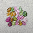 Watermelon TOURMALINE Gemstone Carving : 20.25cts Natural Multi Color Tourmaline Hand Carved Leaves 8*5mm - 11*6mm 21pcs (With Video)