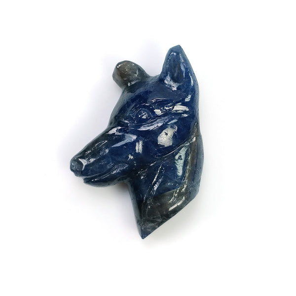 Blue Silver SAPPHIRE Gemstone Carving : 27.50cts Natural Untreated Bi-Color Blue Sapphire Hand Carved DOG'S FACE 26*18mm (With Video)