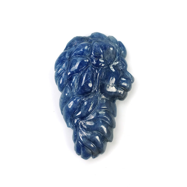 Blue Silver SAPPHIRE Gemstone Carving : 96.00cts Natural Untreated Bi-Color Blue Sapphire Hand Carved LION'S FACE 44*28mm (With Video)