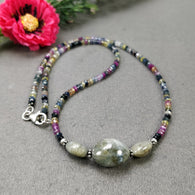 MULTI SAPPHIRE Beads Necklace : Natural Untreated Chrysoberyl Cat's Eye Gemstone Pendant Necklace 15
