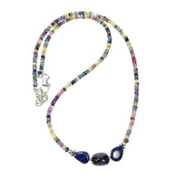 SAPPHIRE Gemstone Necklace : Natural Untreated BLUE & MULTI Sapphire Beads Necklace Silver 17