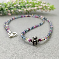 MULTI SAPPHIRE Beads Necklace Natural Untreated Sapphire Silver Pendant Necklace 18.9