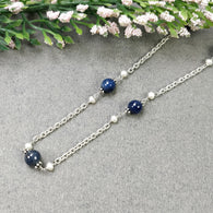 BLUE SAPPHIRE PEARL Silver Chain Necklace : 18