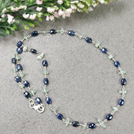 BLUE SAPPHIRE EMERALD Gemstones Raw Uncut Beads : Natural Emerald Blue Sapphire Sterling Silver Chain Necklace 17