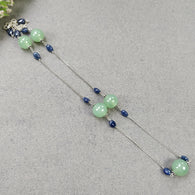 Green SERPENTINE & Blue SAPPHIRE Gemstones Beads Chain NECKLACE : 925 Sterling Silver Natural Round Cabochon 19