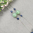 Green SERPENTINE & Blue SAPPHIRE Gemstones Beads Chain NECKLACE : 925 Sterling Silver Natural Round Cabochon 19" Statement Necklace