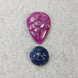 RED RUBY & Blue SAPPHIRE Gemstone Carving : 20.15cts Natural Untreated Ruby Hand Carved Pear and Round 20*15mm - 11mm 2pcs (With Video)
