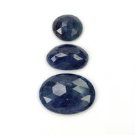 BLUE SAPPHIRE Gemstone Rose Cut : 39.00cts Natural Untreated Unheated Sapphire Oval Shape 14*12.5mm - 25*18mm 3pcs