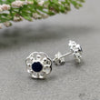 925 Sterling Silver Earring : 2.50gms Natural Untreated Blue SAPPHIRE Gemstone Round Bezel Set Push Back Stud Earrings 0.5"