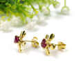 RUBY Gemstone 925 Sterling Silver Earrings : Natural Glass Filled Prong Set Silver & Yellow Gold Plated Push Back Floral Stud Earrings 0.5"