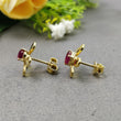 RUBY Gemstone 925 Sterling Silver Earrings : Natural Glass Filled Prong Set Silver & Yellow Gold Plated Push Back Floral Stud Earrings 0.5"