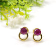 925 Sterling Silver Earrings : Natural RUBY Gemstone Glass Filled Prong Set Silver And Yellow Gold Plated Push Back Stud Earrings 0.5"