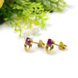 925 Sterling Silver Earrings : Natural RUBY Gemstone Glass Filled Prong Set Silver And Yellow Gold Plated Push Back Stud Earrings 0.5"