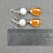 PEARL & Synthetic Rhinestone Gemstone 925 Sterling Silver Earring : 7.11gms Manmade Bezel Set Drop Dangle Hook Earrings 2"