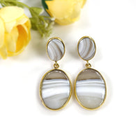 BOTSWANA AGATE Gemstone Earrings: 12.60gms Natural 925 Sterling Silver Gold Plated Bezel Set Drop Dangle Push Back Earring 1.9