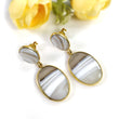 BOTSWANA AGATE Gemstone Earrings: 12.60gms Natural 925 Sterling Silver Gold Plated Bezel Set Drop Dangle Push Back Earring 1.9"
