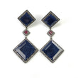 Blue SAPPHIRE Gemstones With CZ 925 Sterling Silver Earring : Natural Pave Set Push Back Drop Dangle Victorian Earring 3.5"