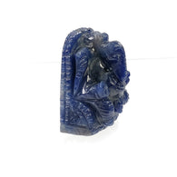 नीला नीलम रत्न नक्काशी: 176.75cts प्राकृतिक अनुपचारित नीलम हाथ नक्काशीदार भगवान गणेश मूर्तिकला मूर्ति 34*24 मिमी