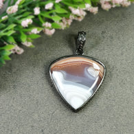 925 Sterling Silver PENDANT : 11.67gms Natural BOTSWANA AGATE Gemstone Heart Shape Victorian Silver Bezel Set Pendant 1.75