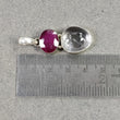 925 Sterling Silver PENDANT : Natural Amethyst & Glass Filled RED RUBY Gemstones Cabochon And Faceted Bezel Set Pendant 1.65"