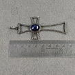 BLUE SAPPHIRE & DIAMOND Pendant : 7.55gms 925 Sterling Silver Pave Set Victorian Silver Cross Catholic Christian Pendant 3.25"
