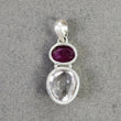 925 Sterling Silver PENDANT : Natural Amethyst & Glass Filled RED RUBY Gemstones Cabochon And Faceted Bezel Set Pendant 1.65"