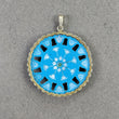 Synthetic Blue TURQUOISE Gemstone With CZ Pendant : 12.46gms 925 Sterling Silver Gold Plated Hand Carved Prong Set Pendant 2.5"