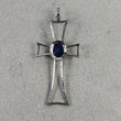 BLUE SAPPHIRE & DIAMOND Pendant : 7.55gms 925 Sterling Silver Pave Set Victorian Silver Cross Catholic Christian Pendant 3.25"