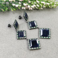 Blue SAPPHIRE Gemstones With CZ 925 Sterling Silver Earring : 26.73gms Natural Push Back Triple Dangle Victorian Earring 3