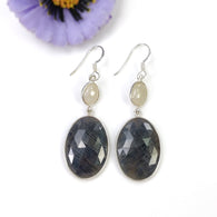 MULTI SAPPHIRE Gemstone Earring : 9.14gms Natural Sapphire 925 Sterling Silver Drop Dangle Bezel Set Hook Earrings 2.25