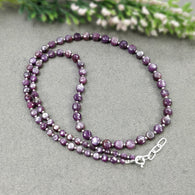 Raspberry Sheen Pink Sapphire Gemstone NECKLACE : 19.51gms Natural Round Side Faceted Sapphire With 925 Sterling Silver 3mm - 6mm 19